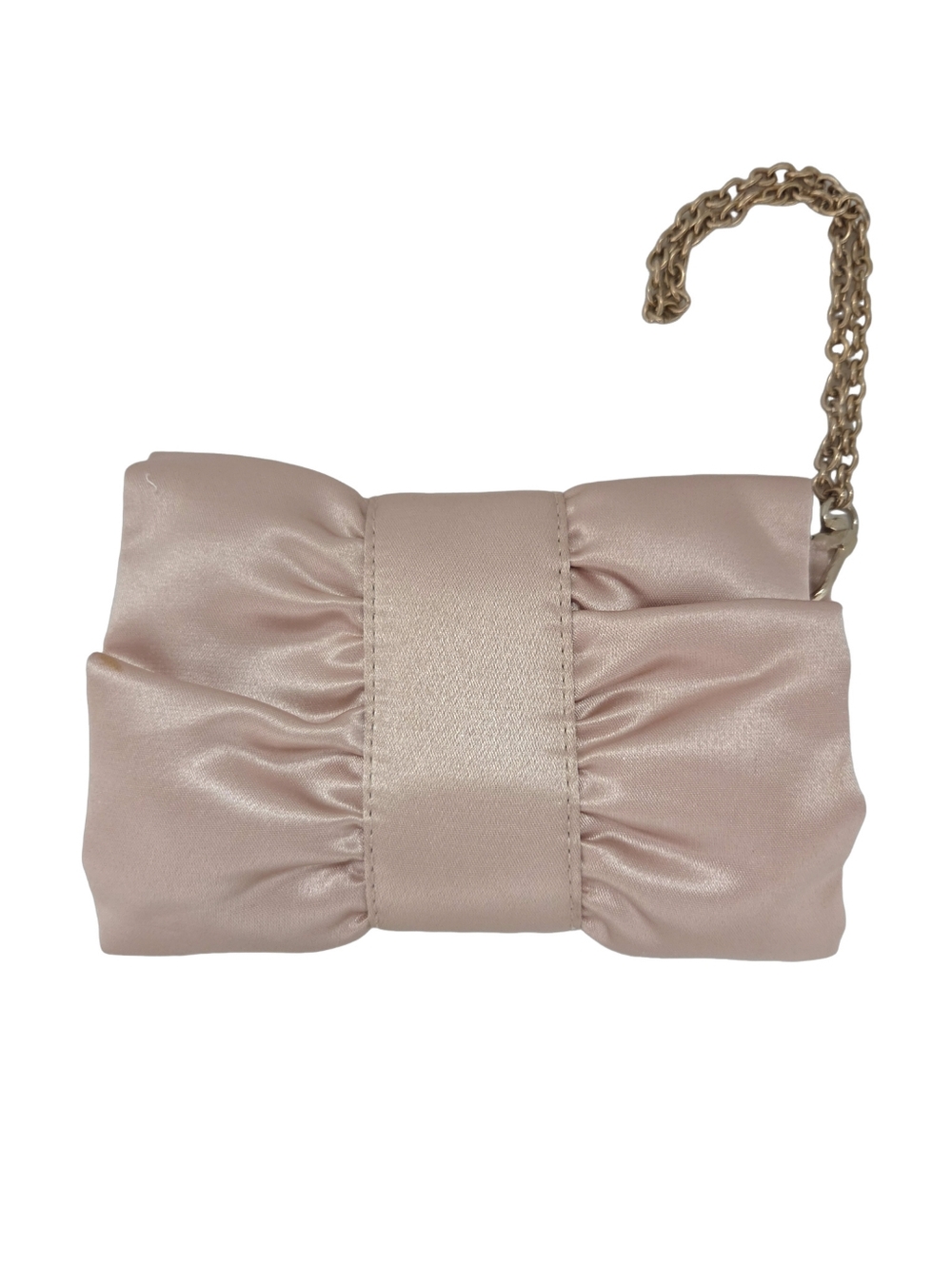 ✨️ BCBGMAXAZRIA Satin Bow Clutch Wristlet | Champagne Beige Evening Wedding Bag - Picture 5 of 11